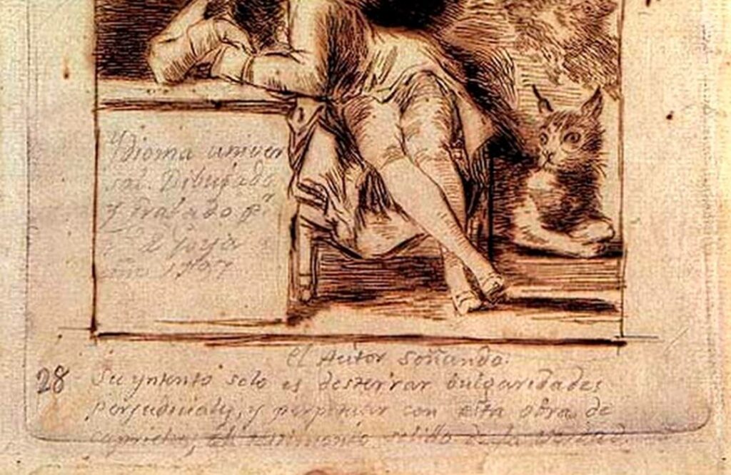 Caprichos de Goya. El sueño de la razón. Dibujo preparatorio.