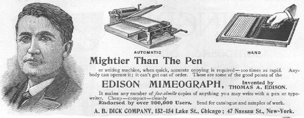 Historia de la risografía: mimeógrafo Edison Dick